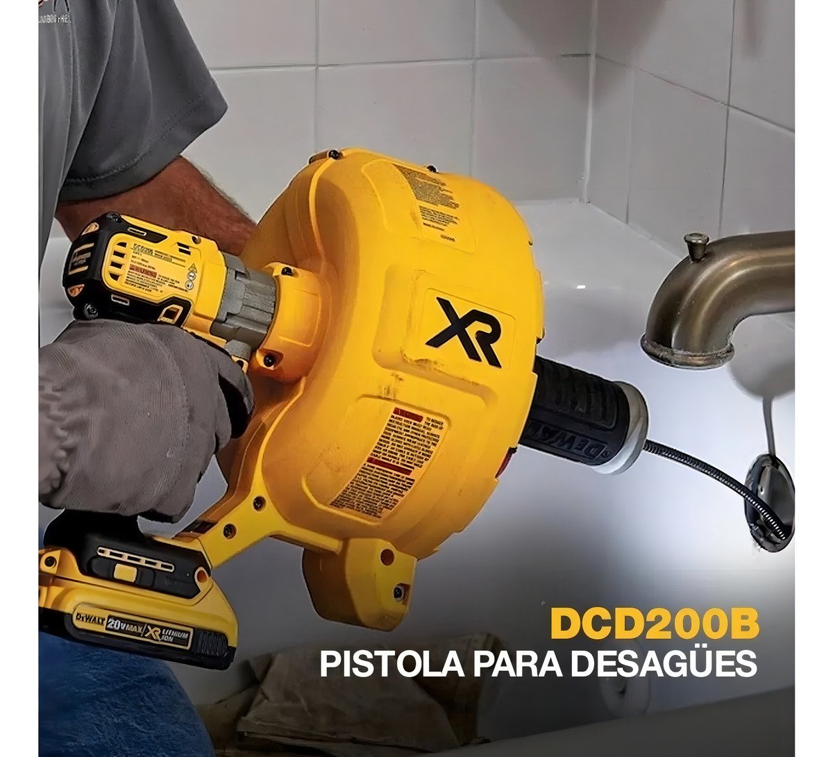 Máquina Destapa Cañerias Inalámbrico Dewalt 20vmax Dcd200b Color Amarillo - Imagen 2