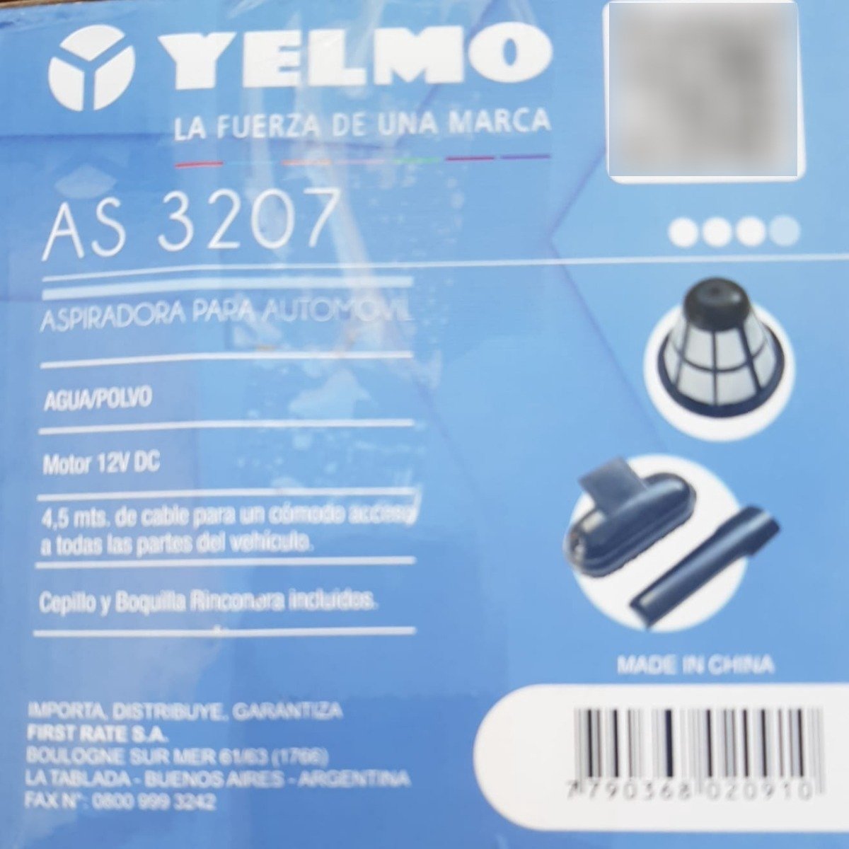 Aspiradora Auto Agua/polvo 4.5mts Yelmo As 3207 12vcc Azul - Imagen 3