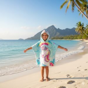 Poncho De Toalla Toallon Con Capucha Disney Piñata Diseño Unis Celeste