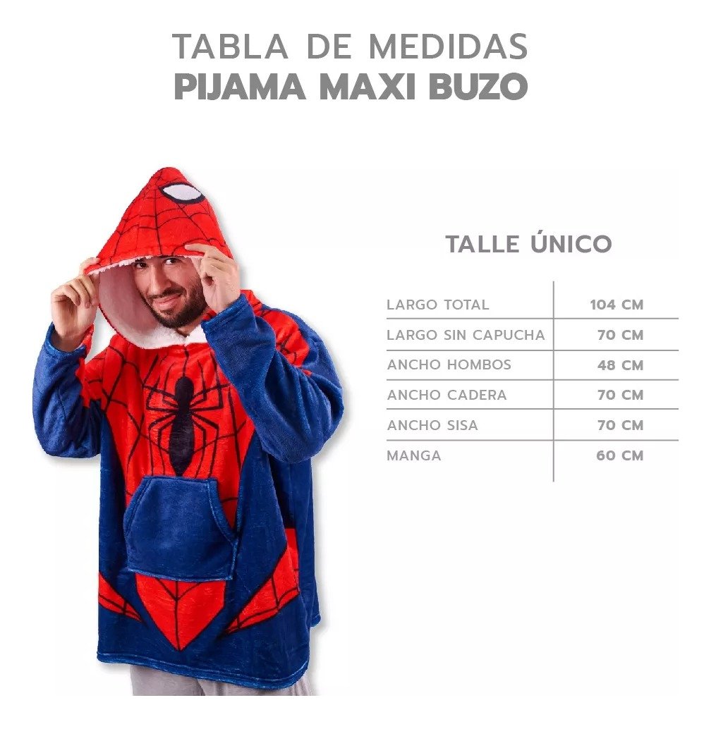 Pijama Maxi Buzo Piñata Disney Talle Unico Spiderman Unisex Azul Unico - Imagen 4