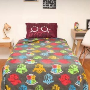 Frazada Flannel Super Soft 1 1/2  Plaza Harry Potter Piñata Gris