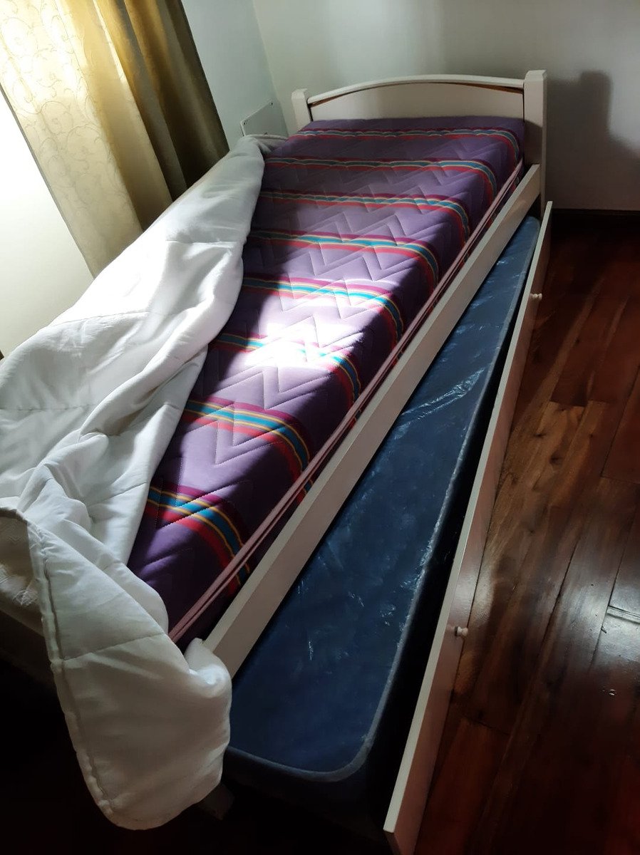 Cama De Madera Pintada Blanca 1 Plaza Con Carrito Corrediso Blanco Cama Con Carrito - Imagen 6