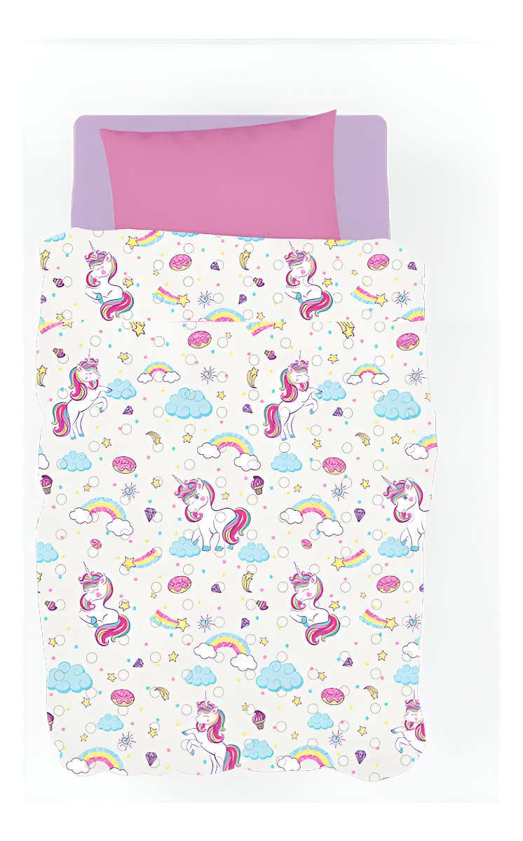 Cubrecama Verano Piñata Unicornio 1 1/2 Plaza Reversible Microfibra