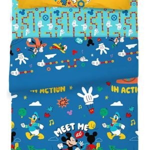 Juego Sábanas Piñata 1 1/2 Plazas Ultra Soft Mickey Algodón Hipoalergénico Celeste Mickey V