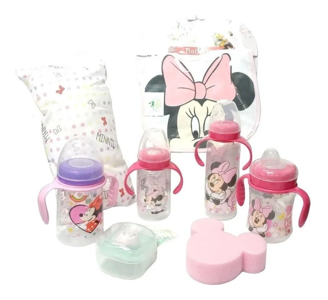 Disney Minnie Mouse Set Regalo Para Bebe Mamadera Gigante Rosa - Imagen 3