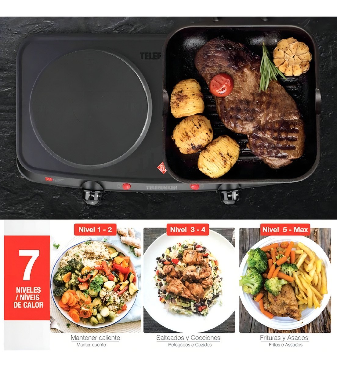 Anafe Telefunken Tf-ae10500 2400w 7niv Termos 2hor Color Negro - Imagen 4