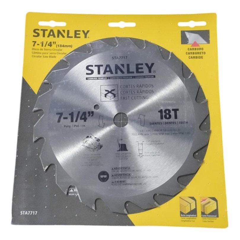 Disco Sierra Circular 7 1/4 Stanley Sta7717 18 Dientes Plateado - Imagen 2