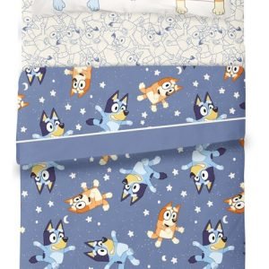 Juego De Sábanas 1 1/2 Plaza Bluey Piñata Celeste Bluey