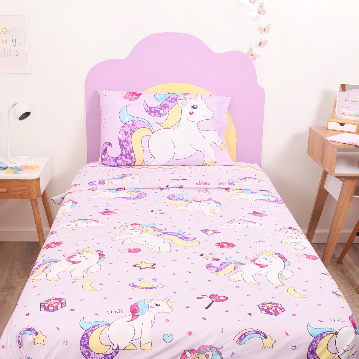 Juego De Sábanas 1 1/2 Plaza Unis Rainbow Color Rosa