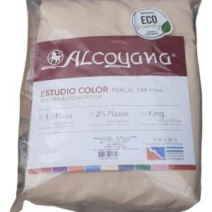 Sabana Ajustable Alcoyana 1 1/2 Estudio 144h Beige Blanco Liso
