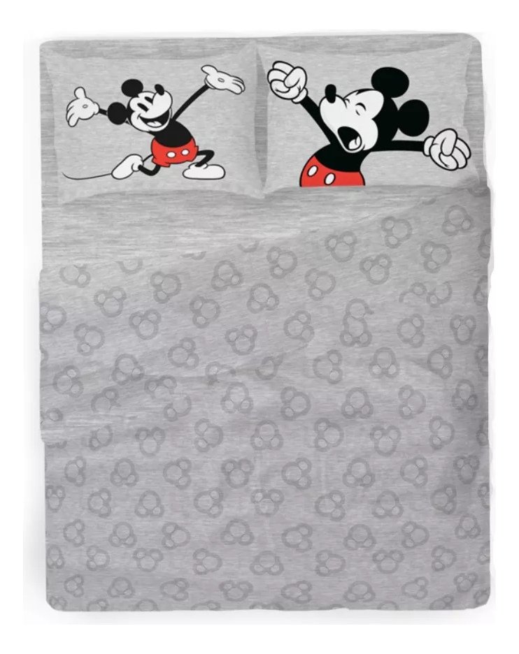 Juego De Sábanas Disney 2 Plazas Mickey Classic Grey Gris Mickey