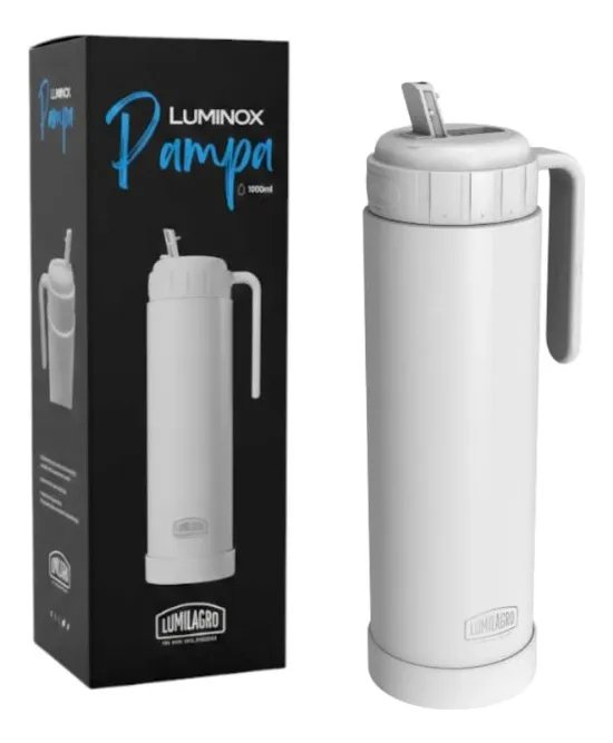 Termo Lumilagro 1 Lts Pampa Acero Inoxidable Con Pico Matero Blanco - Imagen 2