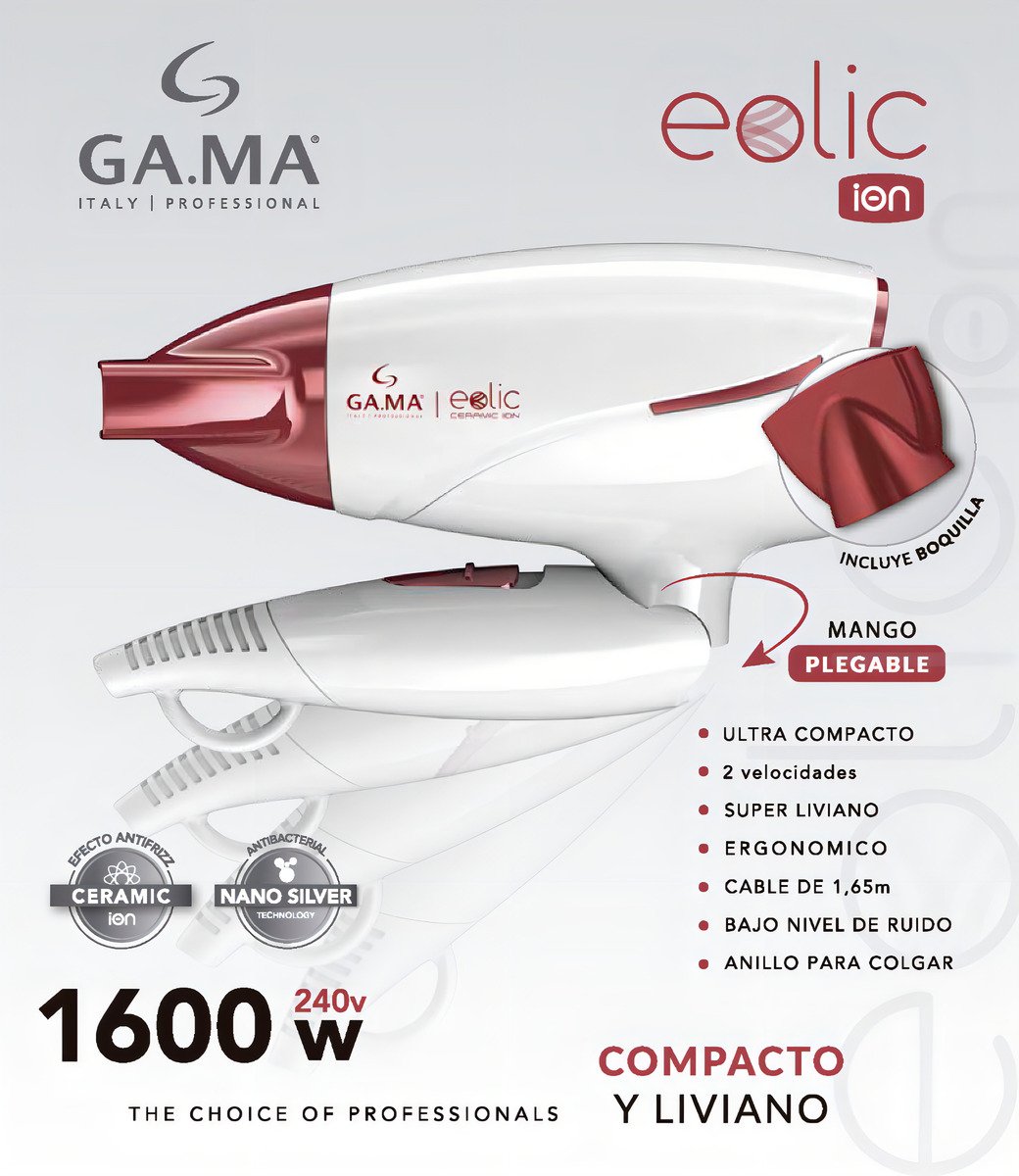 Secador De Pelo Ga.ma Italy Eolic Ceramic Ion Blanco - Imagen 3