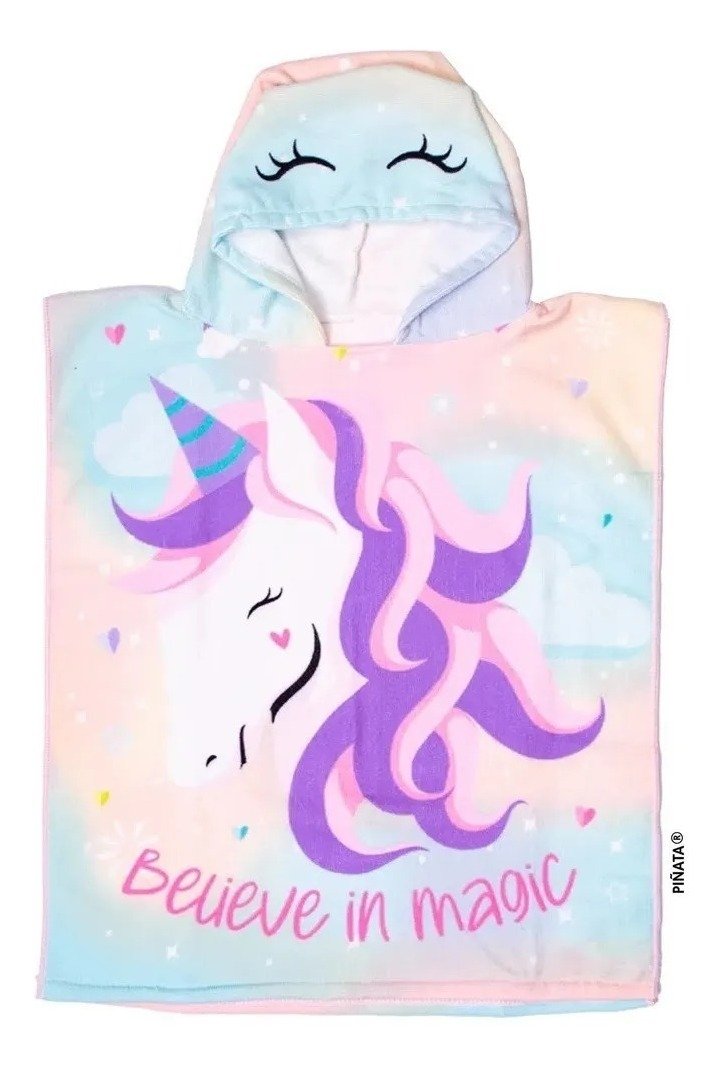 Poncho Toalla Capucha Microfibra Piñata Disney Unis Celeste Infantil