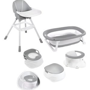 Silla De Comer Bebé Dolu 6 En 1 Baby Gris Oscuro Con Ruedas Seguridad 6 En 1 Baby Set