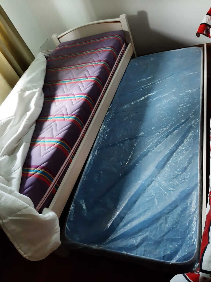 Cama De Madera Pintada Blanca 1 Plaza Con Carrito Corrediso Blanco Cama Con Carrito - Imagen 7