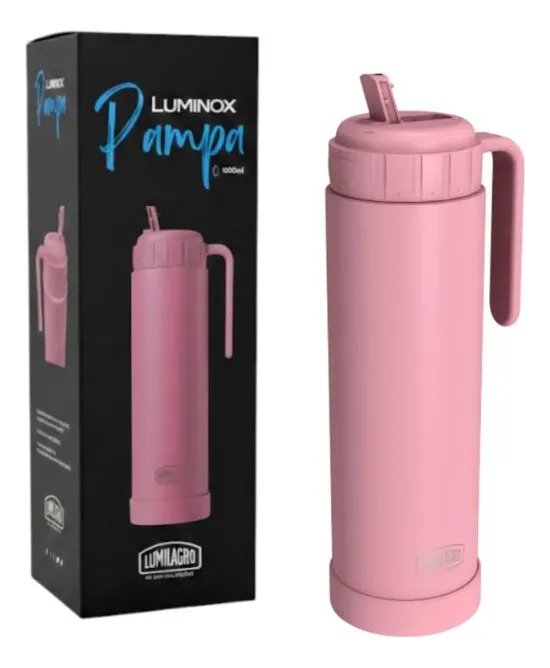 Termo Lumilagro 1 Lts Pampa Acero Inoxidable Con Pico Matero Rosa - Imagen 2