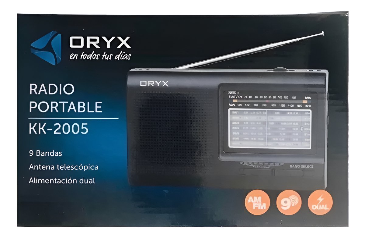 Radio Portatil Oryx Kk-8021 Alimentación Dual 3 Bandas Negra Negro