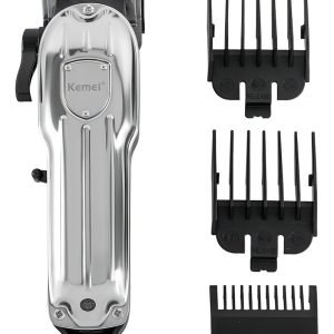 Cortadora De Pelo Kemei Lfj-km-1755 Inalámbrica Plateada 4 Peines Plateado