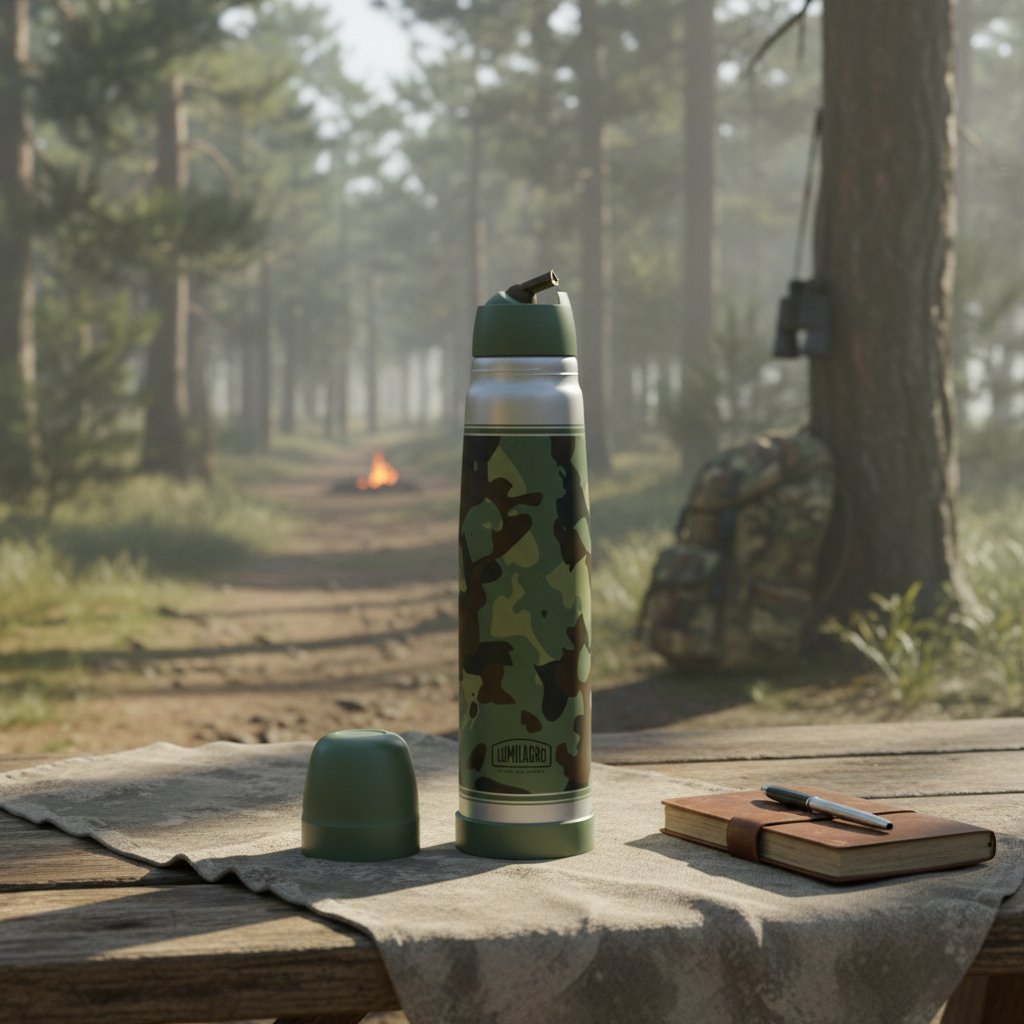 Termo De Acero Lumilagro Camuflado Verde Oscuro