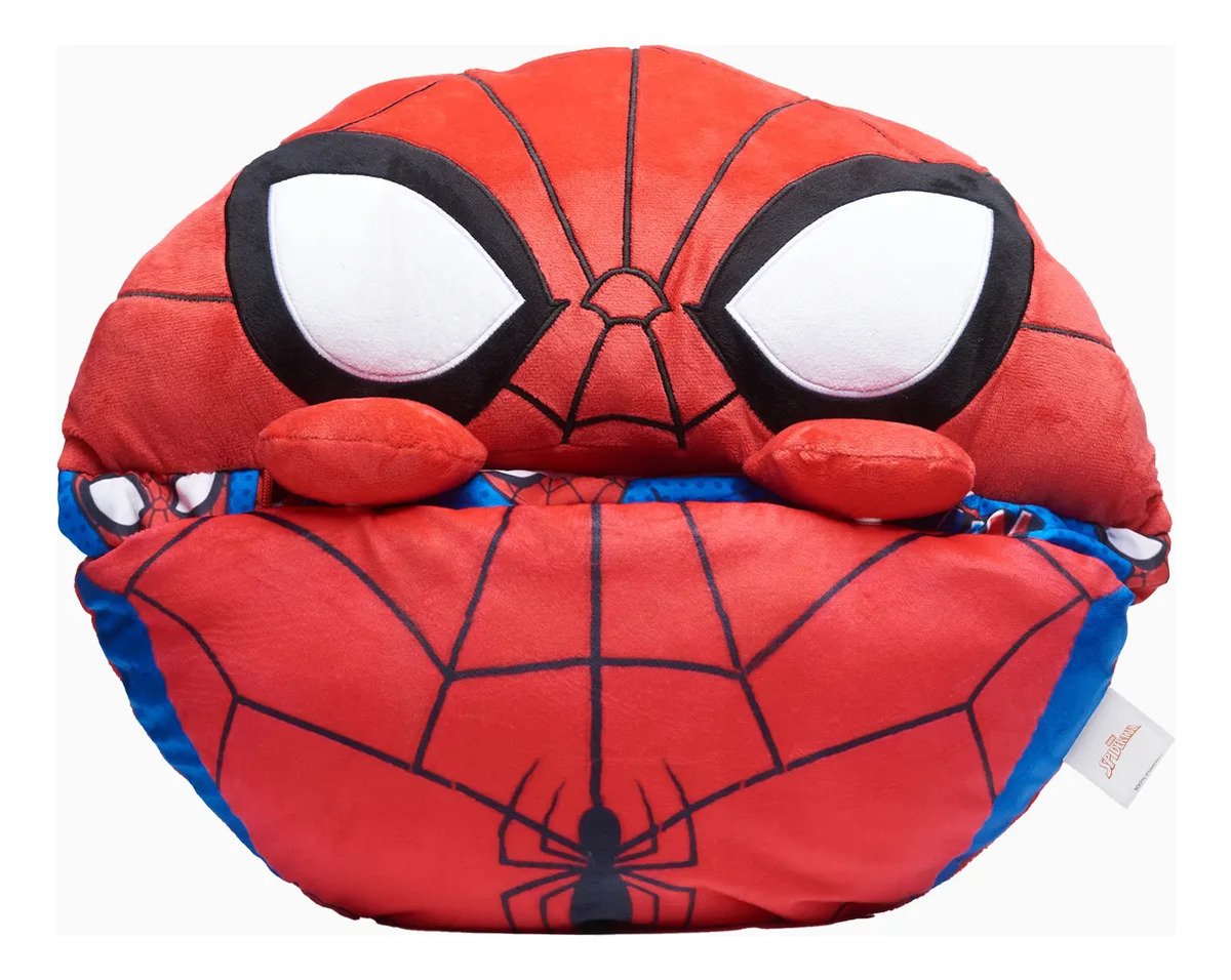 Bolsa De Dormir Para Pijamadas Peluche Hombre Araña Piñata Color Rojo Con Azul Ubicación Del Cierre Frente Lateral - Imagen 2