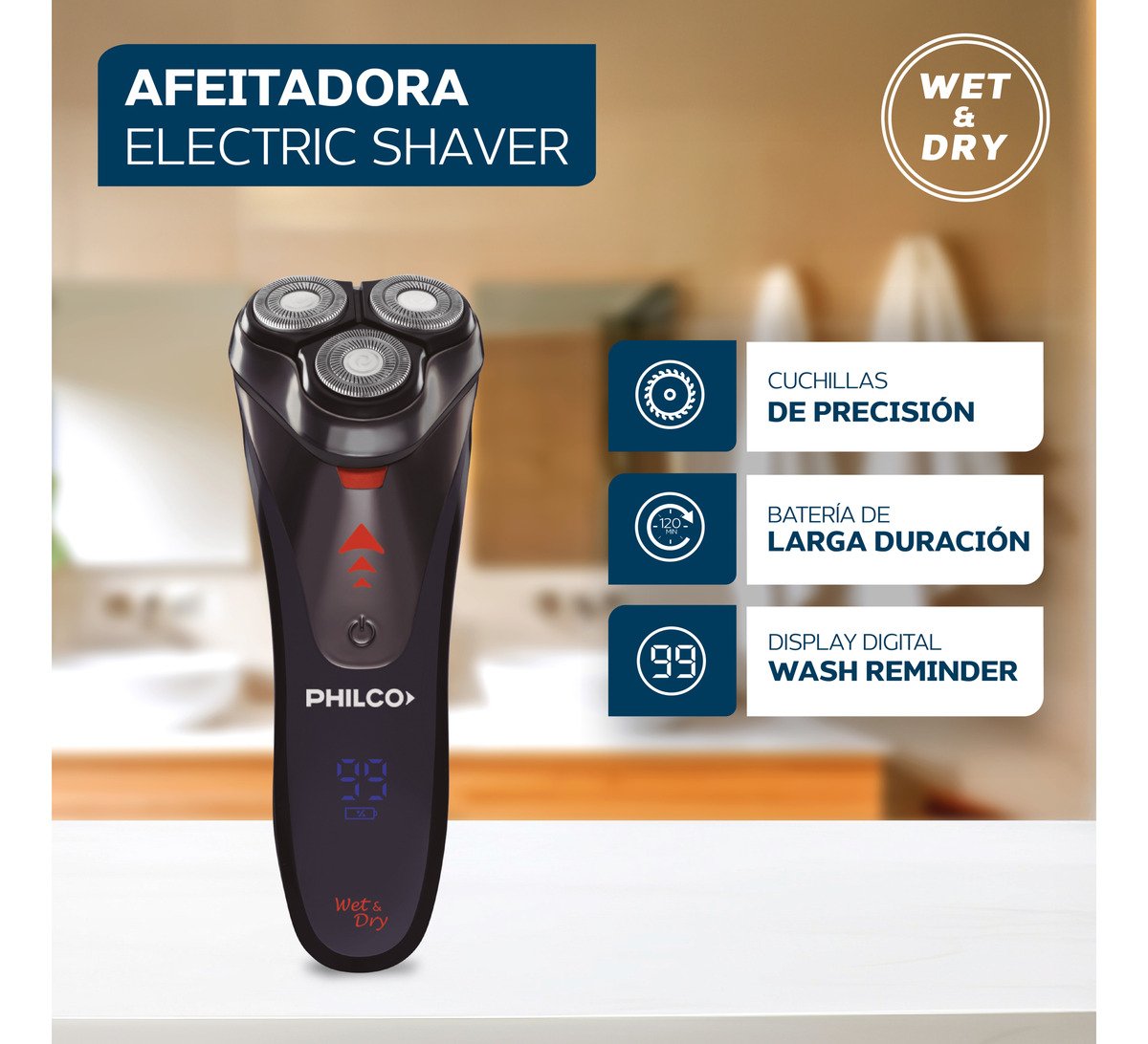 Afeitadora Philco Lithium Plus Ae5205pp Inalámbrica Wet & Dry 360° - Imagen 5
