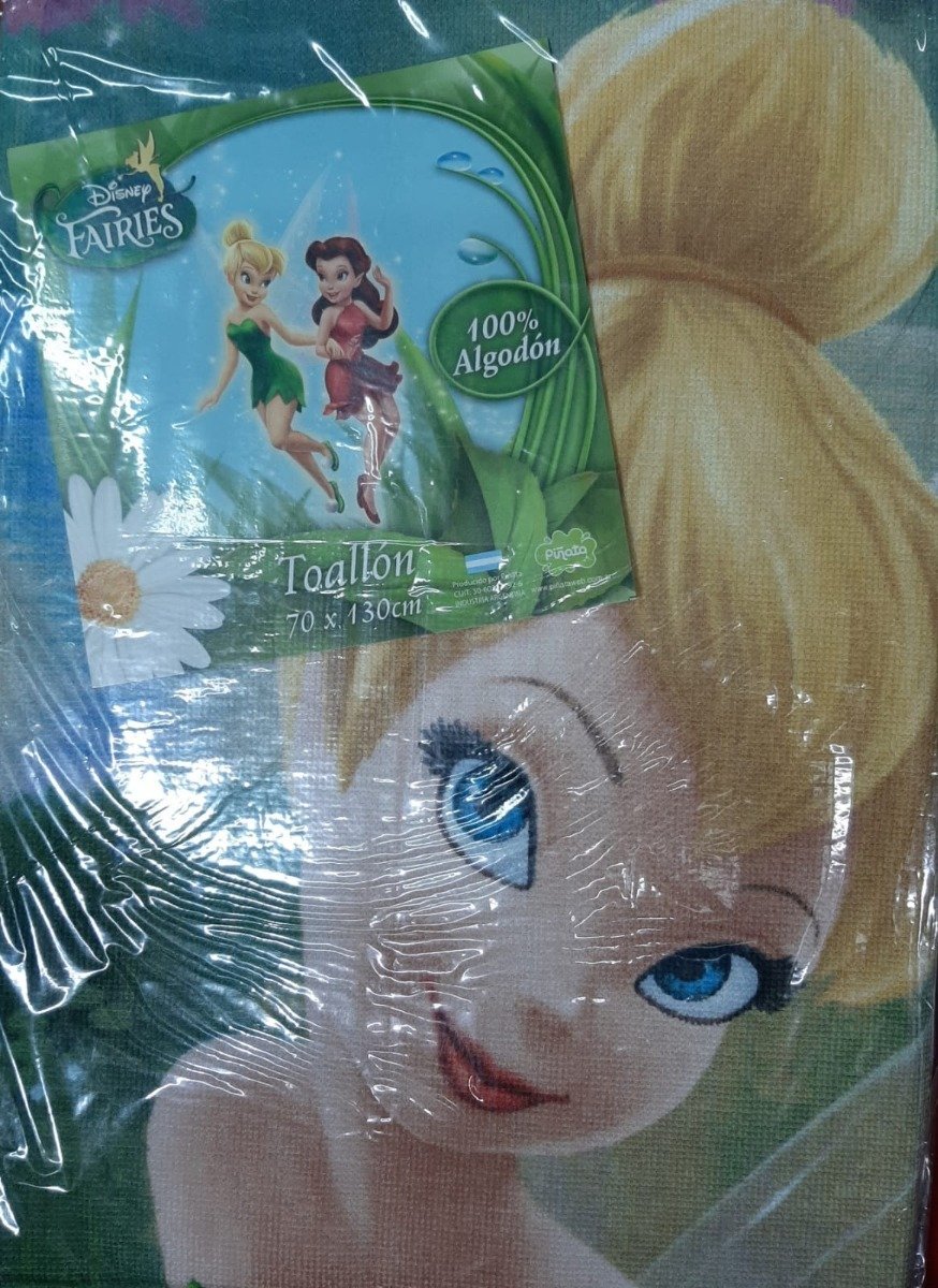 Toallón Fairies Campanitas Piñata 70x130 Cm 100% Algodon Verde Fairies