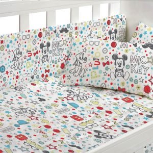 Acolchado Cuna Algodón Piñata Mickey Mouse Reversible 155x90cm Blanco