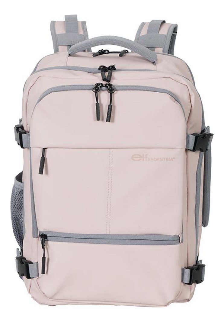 Mochila Elf Para Viaje Rosa Con Compartimento Para Notebook Y Correa Para Equipaje Liso