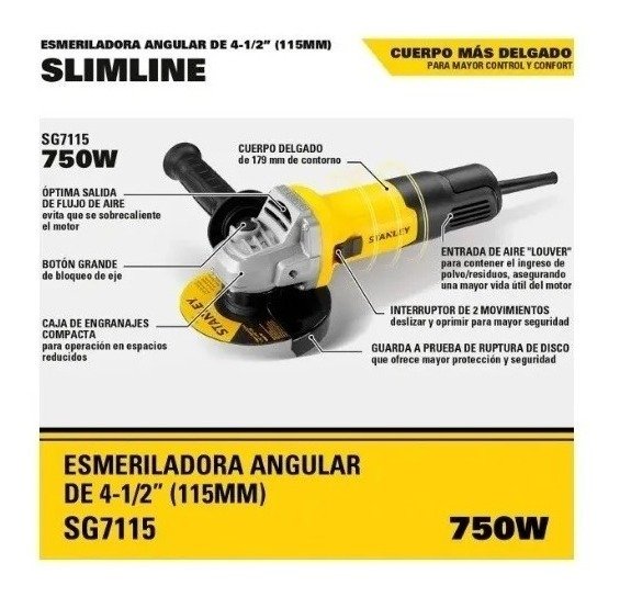 Amoladora Angular Stanley Sg7115 4 1/2 115mm 750w Amarillo 50hz - Imagen 4