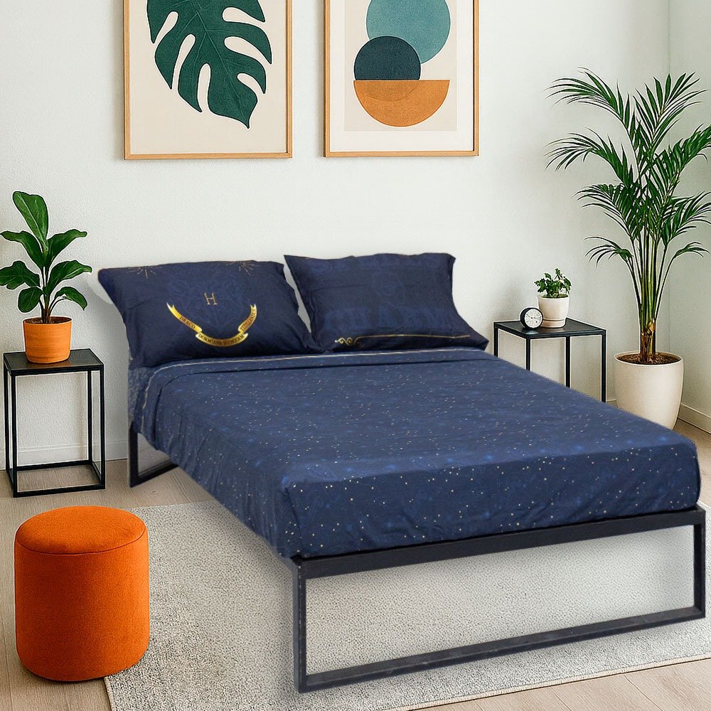 Juego De Sabanas Queen Harry Potter Cama Doble Color Azul Oscuro