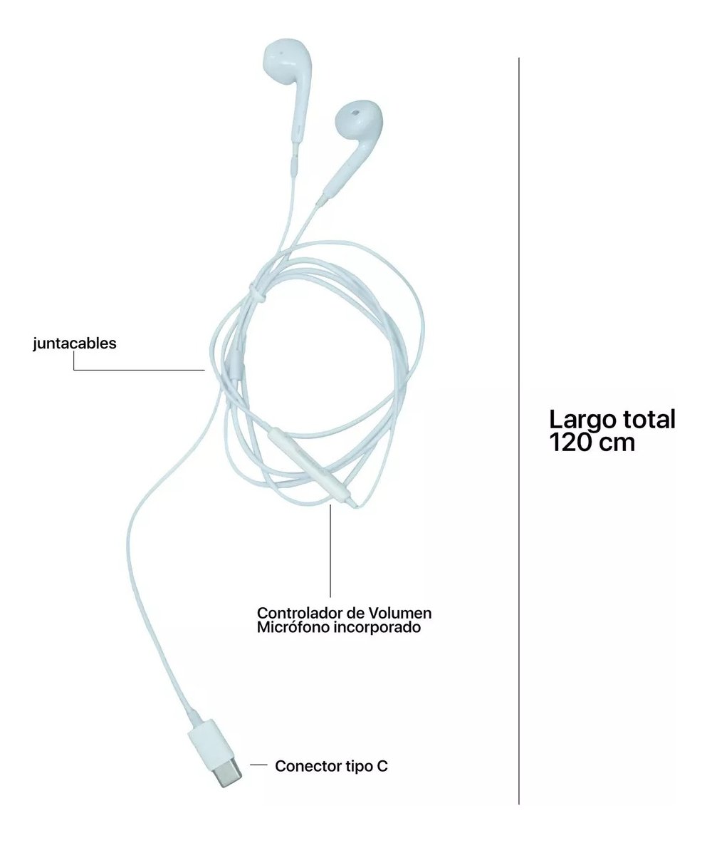 Auricular Fox Box Link Pro Tipo C Mic Control De Volumen Blanco - Imagen 2