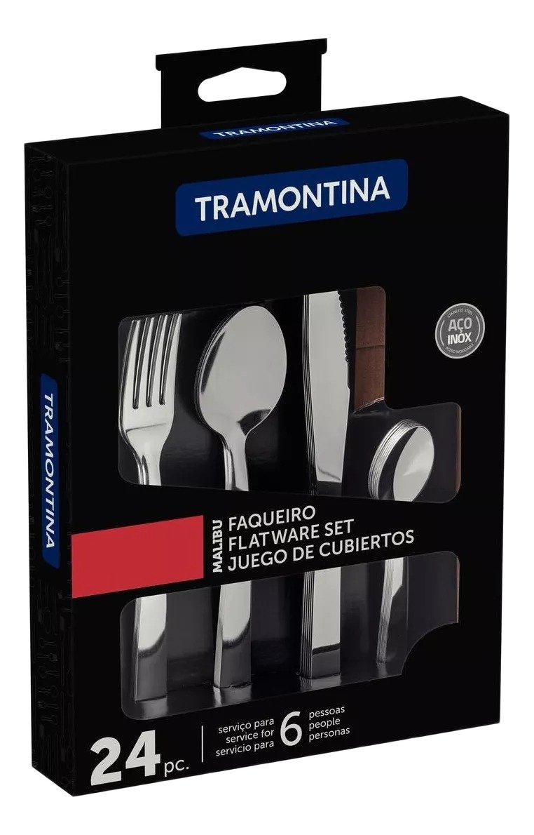 Set 24 Cubiertos Cuchillo Asado Malibu Tramontina Samihome Plateado