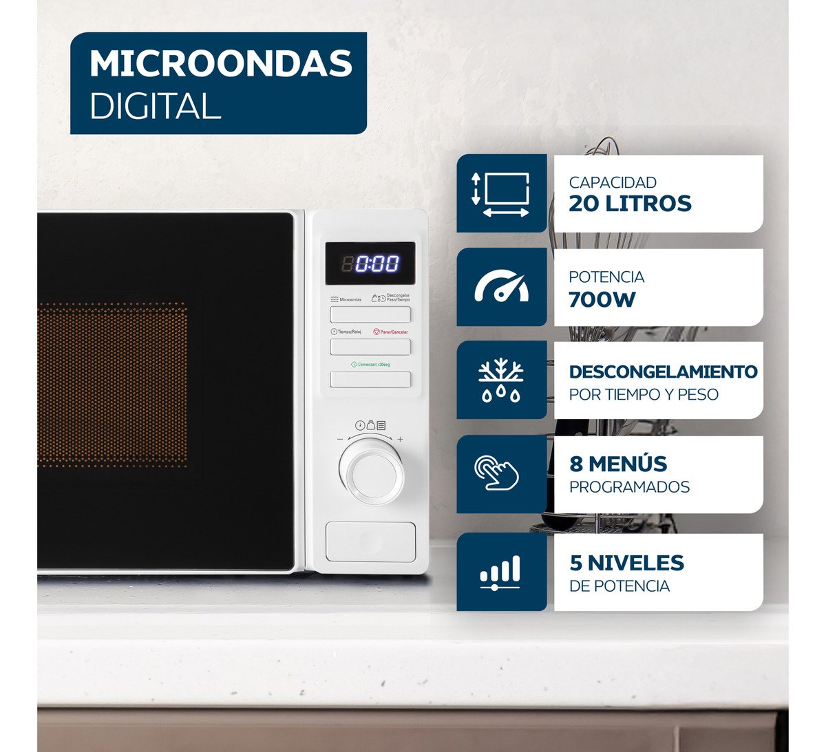 Microondas Digital Philco Mphdw20uap Color Blanco 700w 20 Litros - Imagen 2