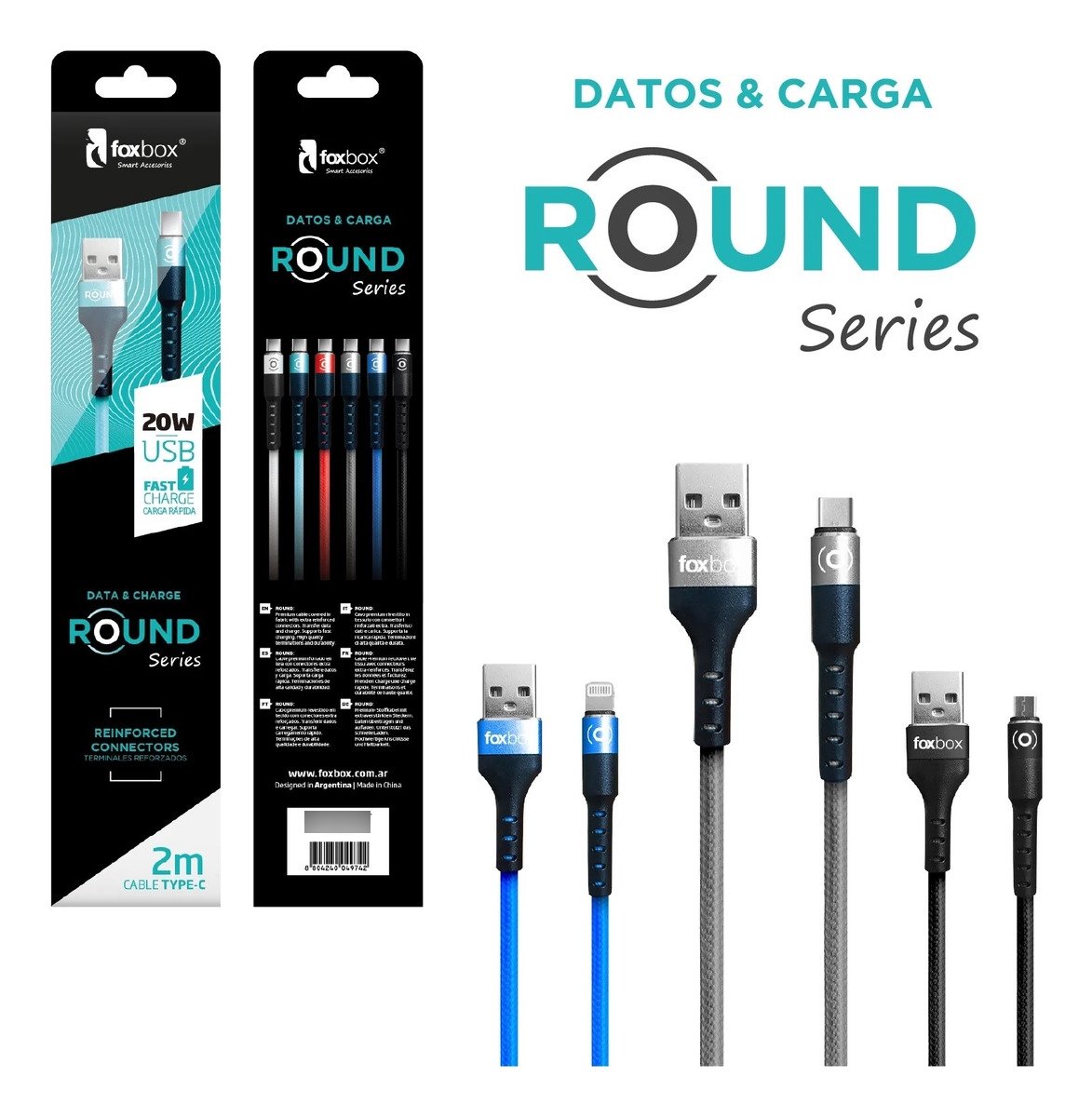 Cable Foxbox Round 2m Compatible Para iPhone Negro Negro - Imagen 3