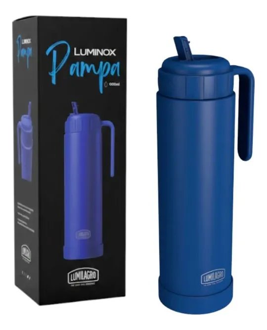 Termo Lumilagro 1 Lts Pampa Acero Inoxidable Con Pico Matero Azul - Imagen 2