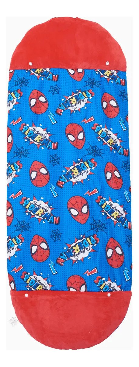 Bolsa De Dormir Para Pijamadas Peluche Hombre Araña Piñata Color Rojo Con Azul Ubicación Del Cierre Frente Lateral - Imagen 3