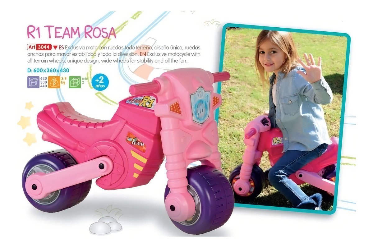 Moto Andarín Rondi Moto R1 Team Todo Terreno Con Direccion Color Rosa - Imagen 3