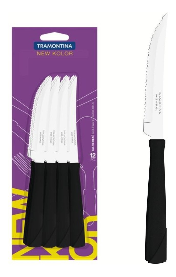 Set X12 Cuchillos Carne Tramontina New Kolor Black Color Negro