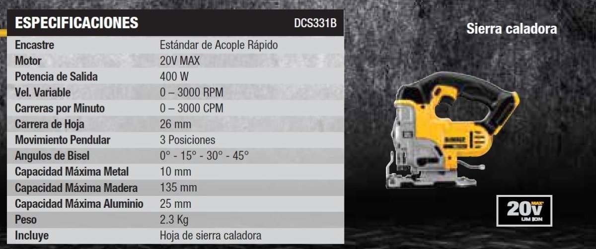 Sierra Caladora Dewalt 20 V Max Inalambrica Dcs331b - Imagen 6