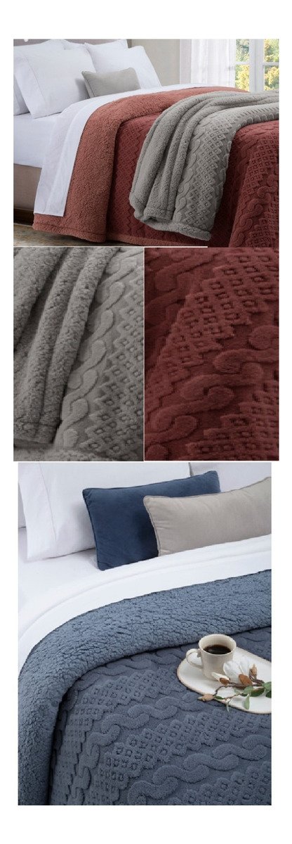 Frazada Alcoyana Polonia King Doble Corderito Jacquard - Imagen 2