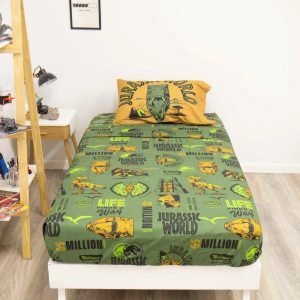 Juego De Sabanas Piñata 1 1/2 Plaza Jurassic World Verde Oscuro Estampado