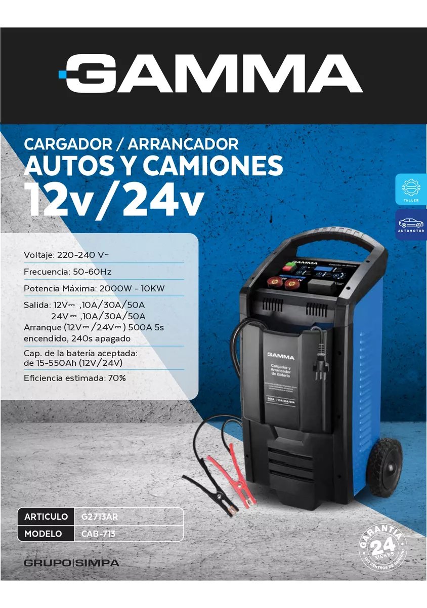 Cargador Arrancador 12/24v Gamma G2713 Autos Camiones - Imagen 2