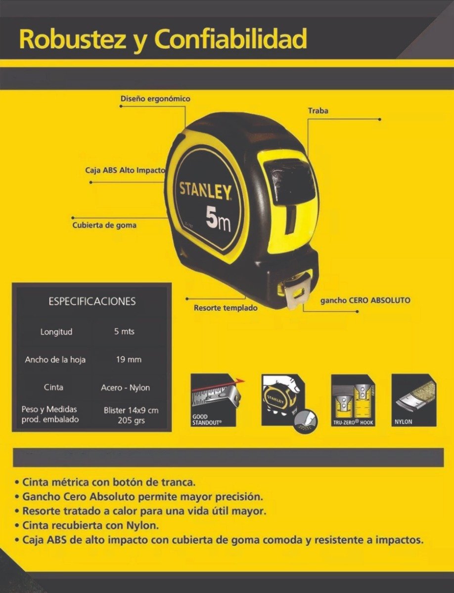 Cinta Métrica 5 Mts Stanley 30-797 Profesional 3 Unidades!! - Imagen 5