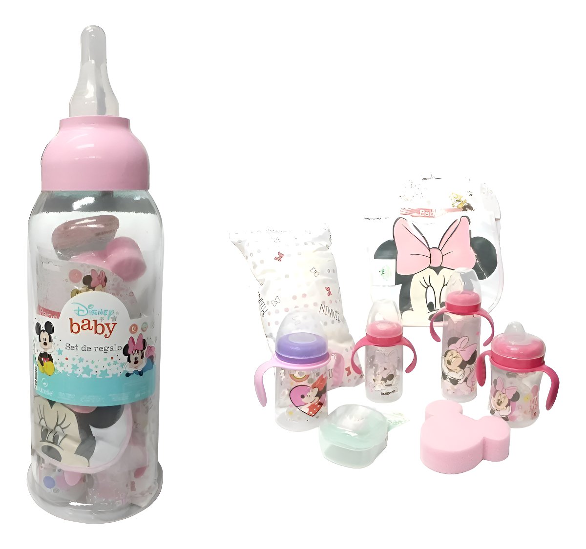 Disney Minnie Mouse Set Regalo Para Bebe Mamadera Gigante Rosa