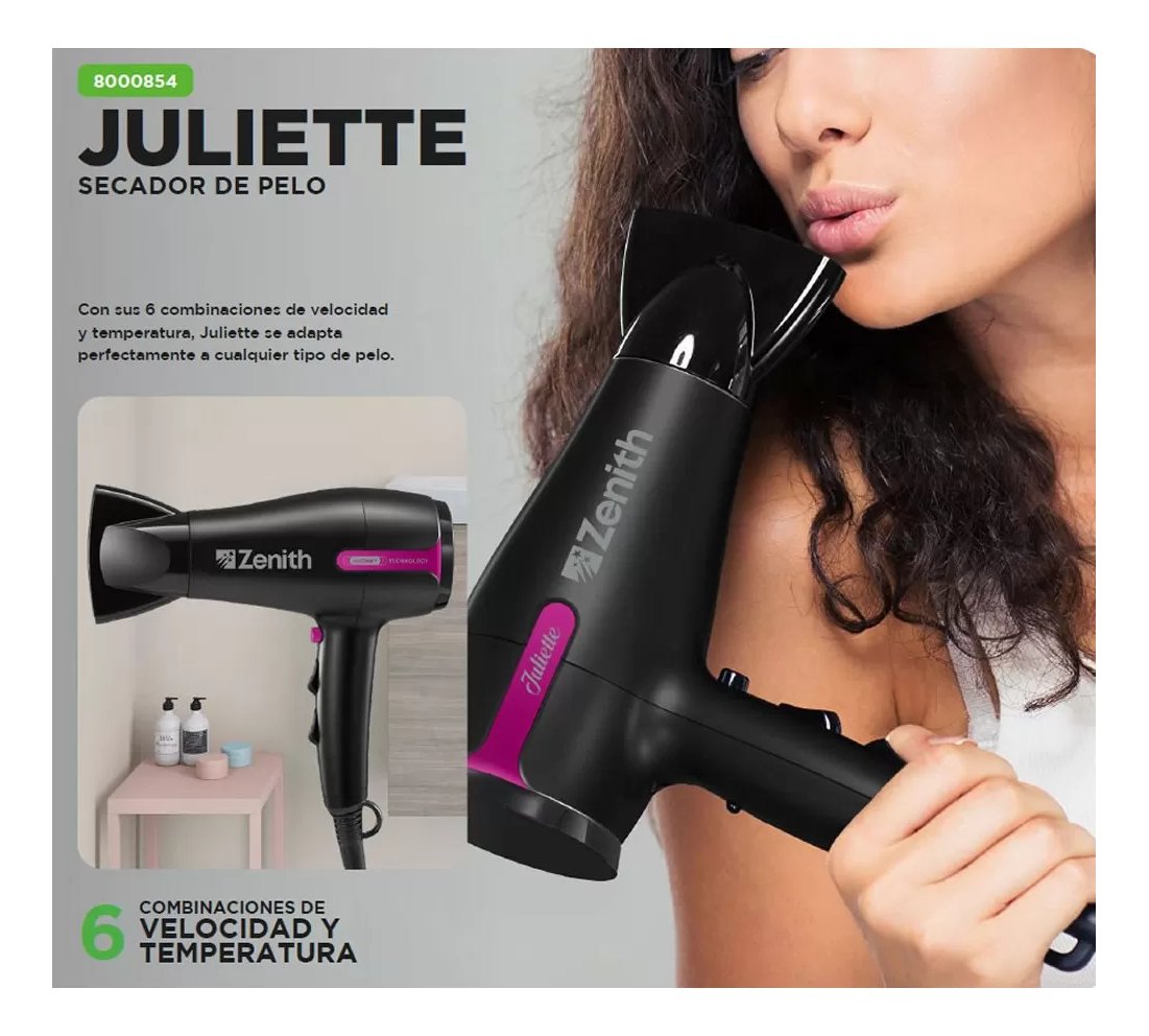 Secador De Pelo Cabello Zenith Juliette 2200w 2 Vel 3 Temp Color Negro - Imagen 4