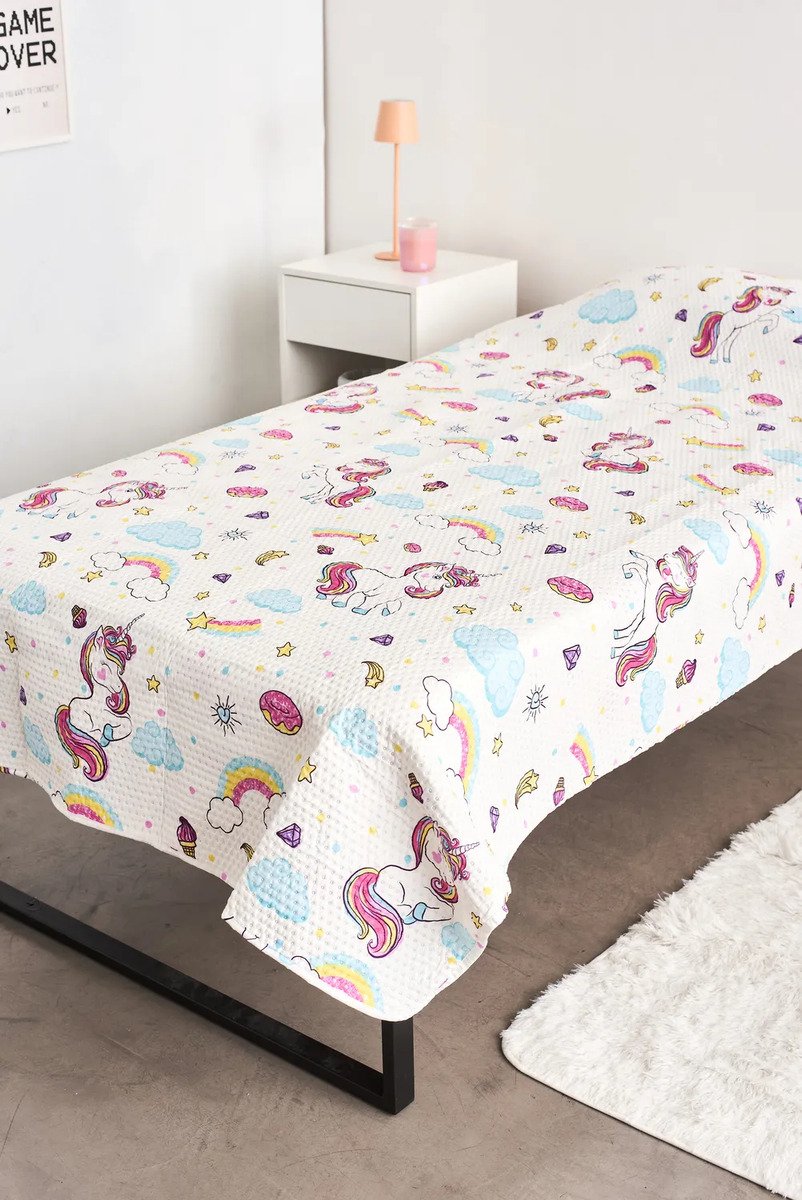 Cubrecama Verano Piñata Unicornio 1 1/2 Plaza Reversible Microfibra - Imagen 3