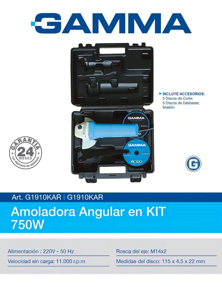 Amoladora Angular Gamma G1910kar De 60 hz Color Celeste 750 w 220 v - Imagen 4