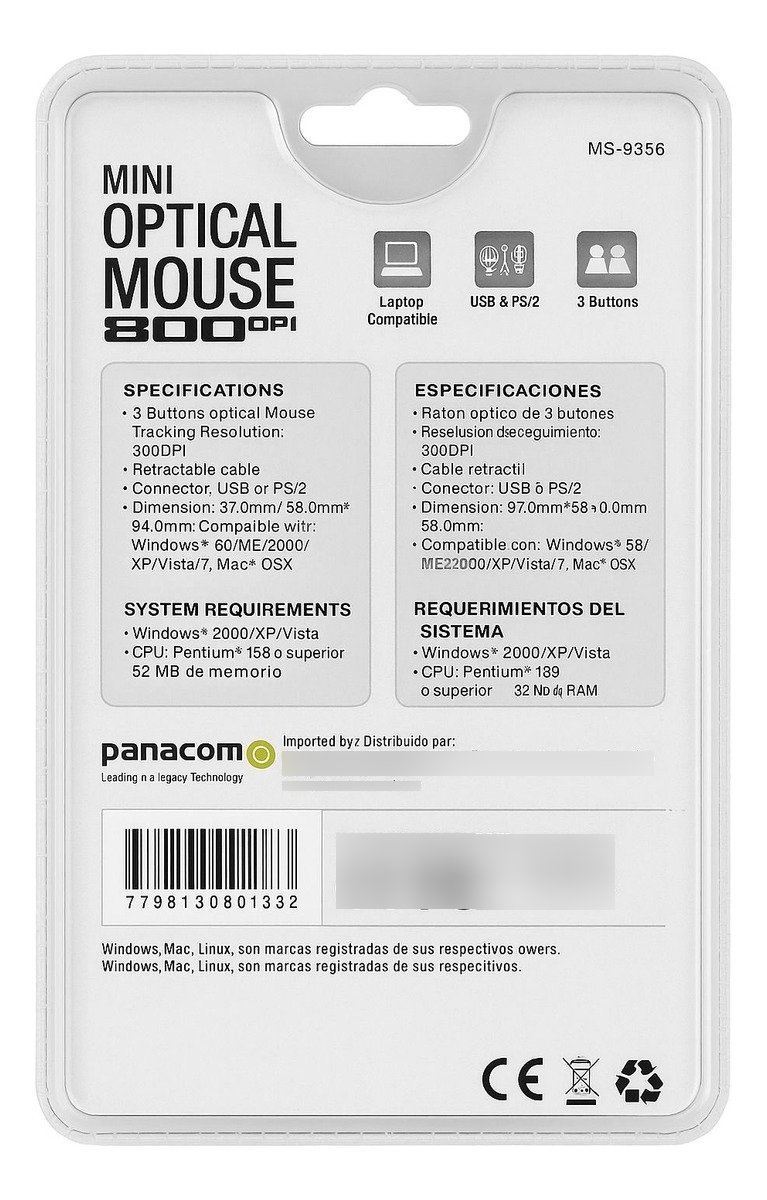 Ms-9536 Mini Optical Mouse Panacom Negro - Imagen 3