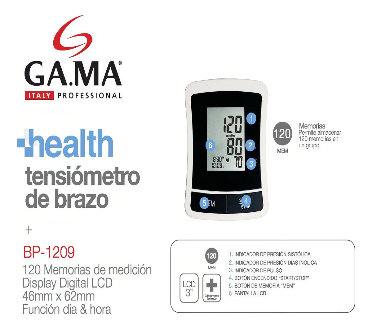 Tensiómetro Digital De Brazo Automático Ga.ma Italy Bp 1209 - Imagen 3